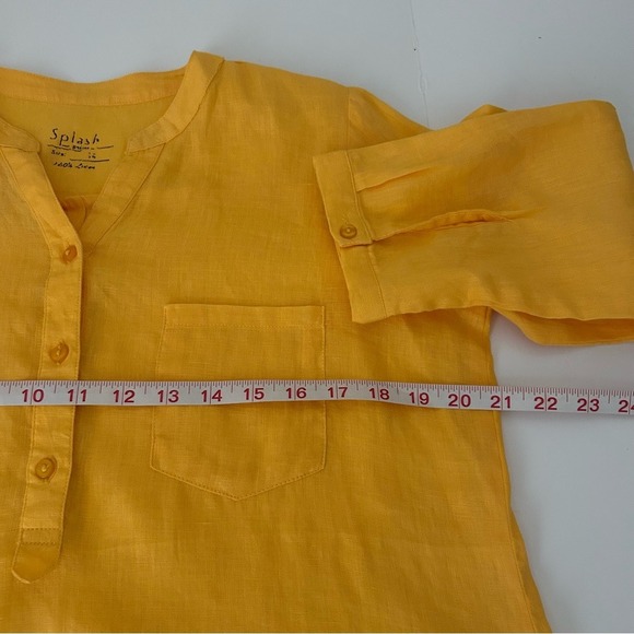 Splash Mustard Yellow Linen Tunic Blouse Size 14 - Picture 5 of 8